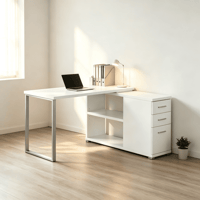 AsterOutdoor L-Shape Computer Desk with 3 Storage Drawers  Reversible Left or Right Corner Setup  File Drawer  Adjustable Shelf  47.25 in  Home Office