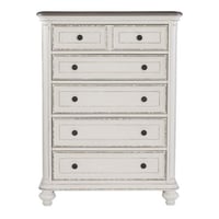 Homelegance Baylesford Collection Chest with Antique White Finish and Dark Metal Hardware