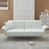 DEALTOPS Convertible Futon Sofa Bed Faux Leather Loveseat Couch with Adjustable Armrests and backrests White