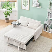 Bianlte 54 W Convertible Sleeper Sofa Bed 3-In-1 Corduroy Pull Out Couch Bed Futon Loveseat Sleeper Couch with Adjustable Backrest and USB Ports & Side Table Recliner for Living Room Office Small Space Beige