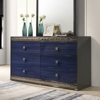 Furniture of America Kensing Adult Glam 6-Drawer Dresser  Ash Gray and Indigo Blue