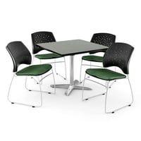 OFM Core Collection Breakroom Bundle Folding Table with 4 Stars Stacking Chairs 42 Gray Nebula & Forest Green