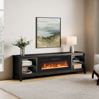 FITUEYES Farmhouse Fireplace TV Stand with 36 Electric Fireplace for 75 Inch TVs Wooden Media Console for Living Room 70 inch Black