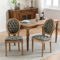 PORKISS Dining Chairs Modern Upholstered Set of 2  French Style Solid Wood Dining Side Chairs  PU Artificial Leather Dining Chair with Nailhead Trim  Olive Green