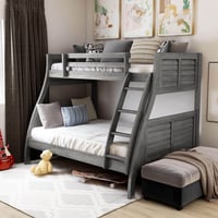 Furniture of America Sabir Kids Solid Wood Twin over Full Bunk Bed with Ladder  Antique Gray