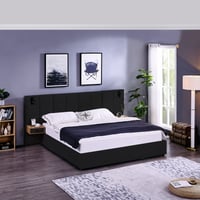 Noble House Derwin King-Size Velvet Storage Bed  Hydraulic Platform Bed Frame with Reading Lamps and USB Port  Black