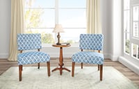 Office Star Products OSP Home Furnishings Warren Table and Two Chairs in Harbor Blue Fabric with Coffee Legs and Coffee Finished Table