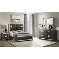 Global Furniture USA BLAKE BLACK/GOLD QUEEN BED WITH LAMPS  DRESSER  MIRROR  NIGHTSTAND