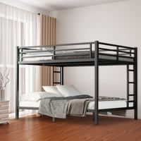Aukfa Heavy Duty Queen over Queen Metal Bunk Bed with Ladders and Guardrail for Kids Teens and Adults Black