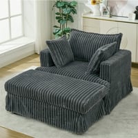 Aukfa 48 inch Chaise Lounge Oversized Sofa Chair with Ottoman 3 Pillows Corduroy Dark Gray