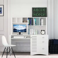 Aukfa 59 Computer Desk with Hutch for Home Office 3 Drawers Keyboard Tray White