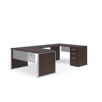 OFM Fulcrum Series Office Furniture Set  60  U-Shaped Desk with Bridge  Credenza  3-drawer Filing Cabinet  Leg Panels  Modesty Panels  in Espresso