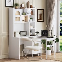 Euroco Rotating Computer Desk with Storage Cabinets  Shelves  and Drawer – 90° Swivel Desktop Writing Desk with Glass Doors