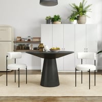 Roundhill Furniture Corff 3-Piece Round Dining Set Pedestal Dining Table with 2 Boucle Chairs White