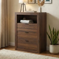 Leovanni Furniture of America Talia Modern Solid Wood 3-Drawer Tall Dresser with Open Shelf Walnut