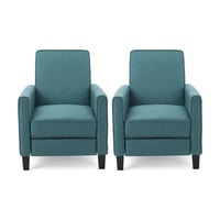 Noble House Kyley Fabric Recliner Set of 2 Dark Teal Dark Brown