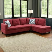 Hommoo Flannelette Living Room Furniture Sets 4-Seat L-Shape Sectional Couch Sofa Red(No Ottoman)