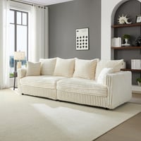Jopath 104.3 Convertible 4-Seat Sofa Corduroy Upholstered Cloud Couch Deep Seat Couches with Soft Pillows for Living Room Bedroom Apartment Office Beige