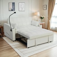 Dinosisco 3-in-1 Convertible Loveseat Sleeper  55  Futon Sofa Bed with Phone Stand  USB  Beige Velvet