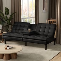 Furniture of America Canu Wood and Faux Leather Convertible Futon Daybeds with USB Port up to 500 lbs Black