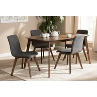 Wholesale Interiors Baxton Studio Sugar Mid-Century Modern Fabric Upholstered Walnut Wood Finished 5-Piece Dining Set  Multiple Colors