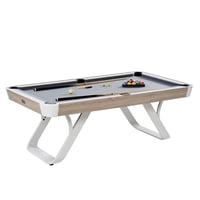 Barrington Billiards Camden 7 ft Pool Table with White Metal Legs Wood Grain Finish Velvet Playfield 18mm Surface Complete Accessories