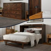 AFI Alpine Queen Wood Murphy Bed Chest with Mattress and Built-in Charger Barnwood