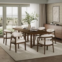 Christopher Knight Home 7-Piece Dining Set with 95  Wood Table  Curved Back Upholstered Armchairs  Walnut & Beige