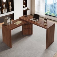 AsterOutdoor 90  Modern L Shaped Desk in Walnut with 3 Drawers 360° Wood Rotating Desk Executive Office Desk Corner Desk Office Study Workstation for Home Office or Living Room