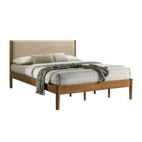 Zero Group  LLC Roundhill Furniture Vichy Rubberwood Platform Bed in Light Walnut  King
