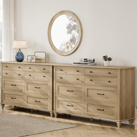 FITUEYES Set of 2 Dressers with 16 Drawers Large Dresser TV Stand for Living Room Kids Room Oak
