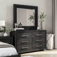 Leovanni Furniture of America Bennett Modern 2-Piece Solid Wood 6-Drawer Dresser and Mirror Set  Black