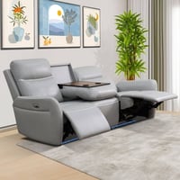 TrumanPick Power Recliner Sofa Chair with LED 3 Seater Leather Reclining Sofa Couch for Living Room Grey