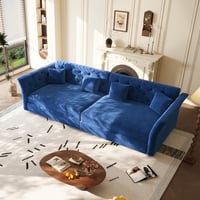 Noble House 100  Oversized Velvet Pull Out Sofa Bed  3-in-1 Convertible Sleeper with Fabric Flower Tufting  Blue