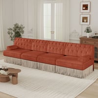 MAYEERTY 135 Inch Chesterfield Sofa 4-Seater Modular Couch with Tassel Solid Wood Base for Living Room Home Lounge Space
