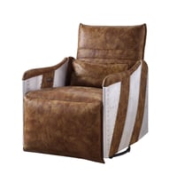 Acme Furniture ACME Qalurne Power Motion Recliner w/Swivel  Two Tone Mocha Top Grain Leather & Aluminum