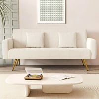 Leumius 71.7 Teddy Fleece Sleeper Sofa 3 Adjustable Backrest 2 Pillows Convertible Futon Sofa Bed Folding Couch for Small Space Living Room Light Beige