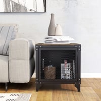 Furniture of America Trynd 1-Door Storage Metal Sand Black and Dark Walnut End Table