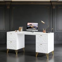 AsterOutdoor Computer Desk with 4 File Drawers  Wood Executive Desk for Home Office  59 in Wide Writing Table with Storage  Modern Study Desk