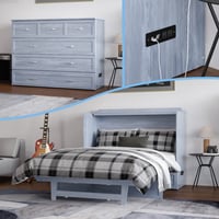 AFI Northfield Full Wood Murphy Bed Chest with 6  Mattress  Drawer & Charger  Driftwood