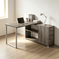 AsterOutdoor L-Shape Computer Desk with 3 Storage Drawers and File Drawer  Reversible Left or Right Setup  Adjustable Shelf  47.25 in Home Office Corner Desk for Laptop and Study