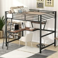 Aukfa Metal Full Size Loft Bed with Built-in Desk and Shelf for Dormitory Teens Adults - Black