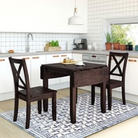 MAYEERTY 3-Piece Wood Drop Leaf Breakfast Nook Dining Table Set with 2 X-back Chairs for Small Spaces Espresso