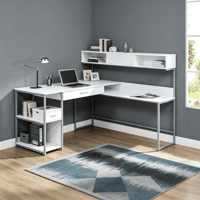 AsterOutdoor L-Shaped Computer Desk with Storage Drawer  Shelves  and Hutch  Corner Home Office Desk  59 in x 59 in x 47.25 in