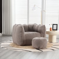 PORKISS Soft Bean Bag Chair with Footstool  Fluffy Lazy Sofa Chenille Fabric Bean Bags Comfy Couch for Adults Teens  Coffee