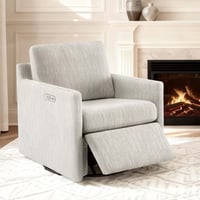 Spruce & Spring 270-Degree Swivel Accent Chair with Power Footrest & Charging Ports  Snow
