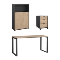 Tvilum Sign 3-Piece Home Office Set with Desk  Storage Bookcase and Mobile Storage  Matte Grey and Jackson Hickory
