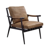 Acme Furniture Anzan Accent Chair in Berham Chestnut Top Grain Leather & Matt Iron Finish