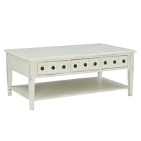 Linon Powell Sadie 3-Drawer Coffee Table with Shelf  Cream