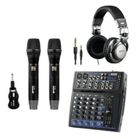 Gemini Compact Bluetooth Audio Mixer (GEM-08USB  8 Channels) & DJX-500 Over-Ear Professional DJ Headphones  Black and Silver & GMU-M200 UHF Dual Wireless Microphone System   843631171097
